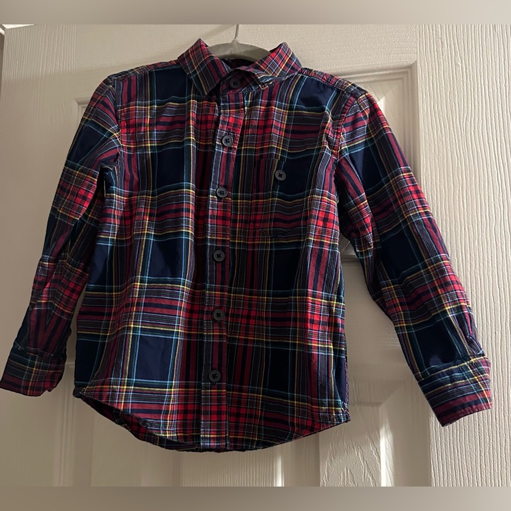 Hanna Andersson Red and Blue Boys Plaid Button Down Shirt
